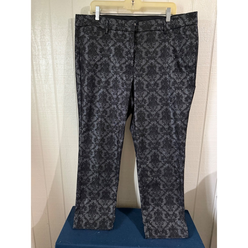 Worthington Womens Black Silver Damask Metallic Ankle Dress Pants Size 16